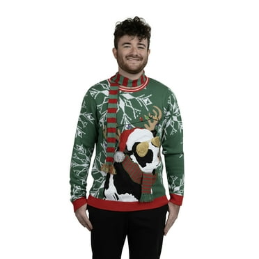 Jollidays Men's Christmas Time Cow Ugly Christmas Sweater, Sizes S-2XL