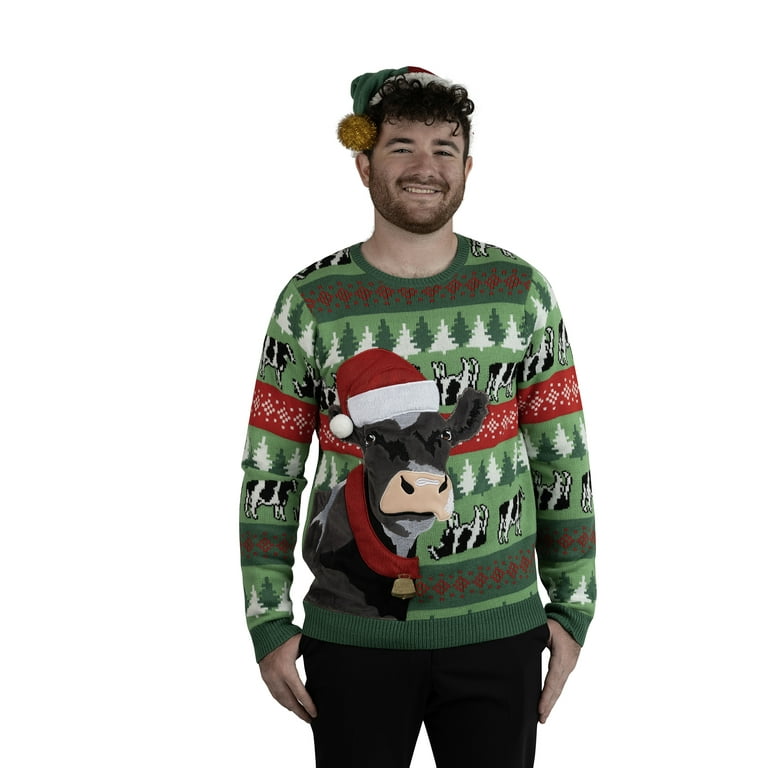 Jollidays Men s Cow Claus Ugly Christmas Sweater Sizes S 2XL
