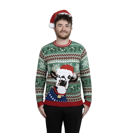 Jollidays Men's Cow Ugly Christmas Sweater, Sizes S-2XL