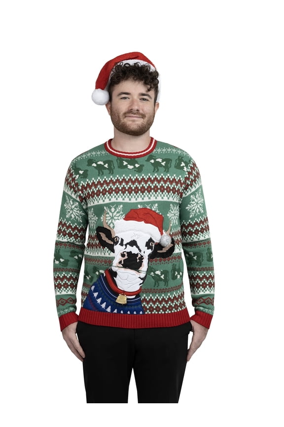 Men's Cow Ugly Christmas Sweater, Sizes S-2XL