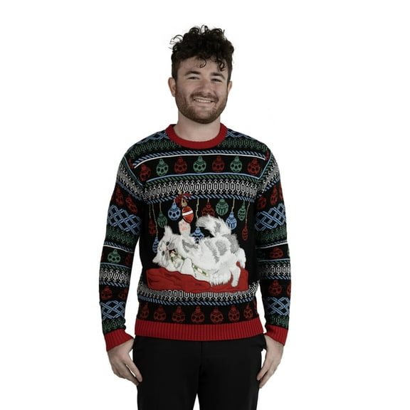 Jollidays Men's Fluffy Cat Ugly Christmas Sweater, Sizes S-2XL