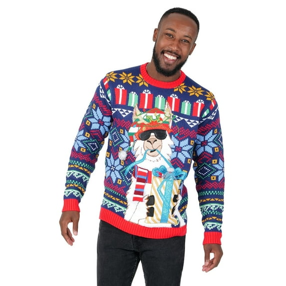 Jollidays Men's Gift Llama Ugly Christmas Sweater with Drink Pocket, Sizes S-XL
