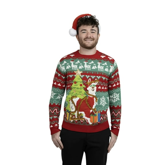 Jollidays Men's Llama Claus Ugly Christmas Sweater, Sizes S-2XL
