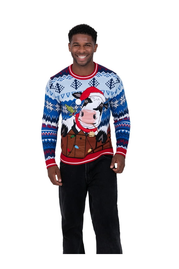 Men's Long Sleeve Crewneck Ugly Christmas Sweater, Sizes S-XXL