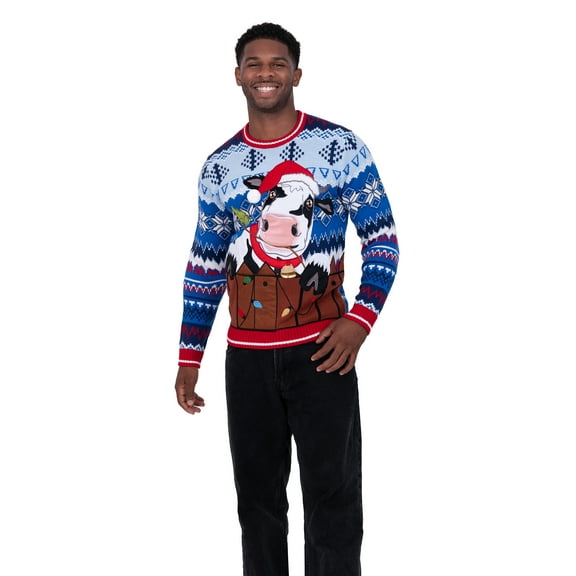 Jollidays Men's Long Sleeve Crewneck Ugly Christmas Sweater, Sizes S-XXL