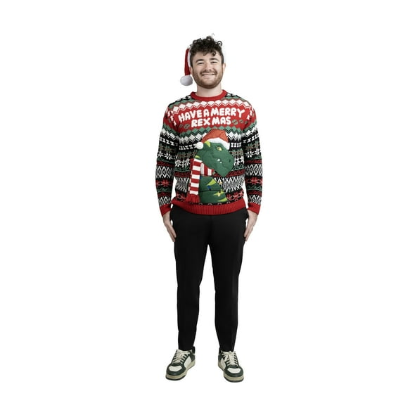 Jollidays Men's Merry Rexmas Ugly Christmas Sweater, Sizes S-2XL