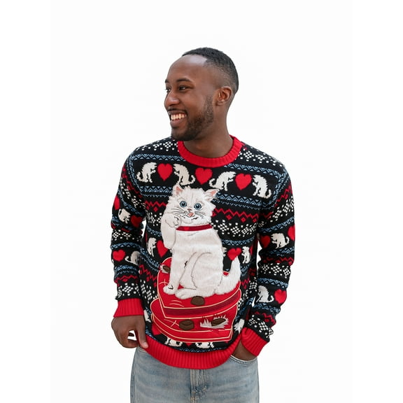 Jollidays Men's Naughty Candy Cat Valentine's Sweater, Sizes S-XL
