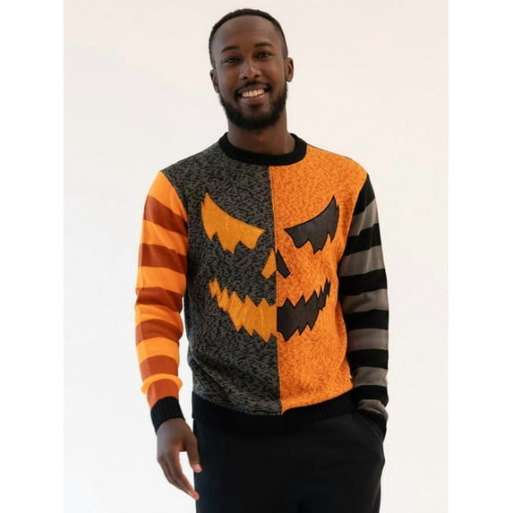 Jollidays Men's Pumpkin Face Halloween Pullover Sweater, Sizes S-2XL