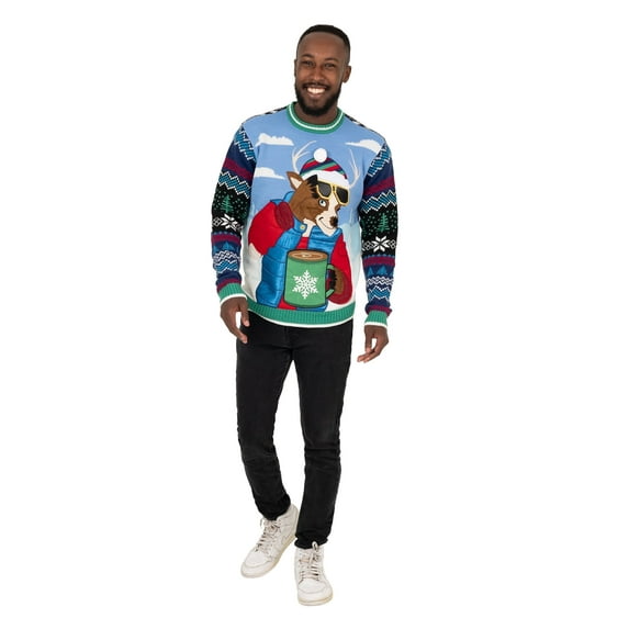 Jollidays Men's Reindeer Ugly Christmas Sweater with Drink Sweater, Sizes S-XL