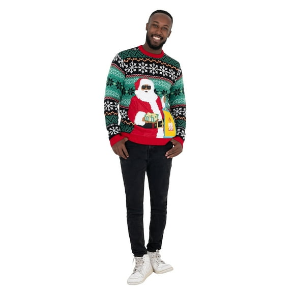 Jollidays Men's Santa Lantern Ugly Christmas Sweater with Drink Pocket, Sizes S-XL