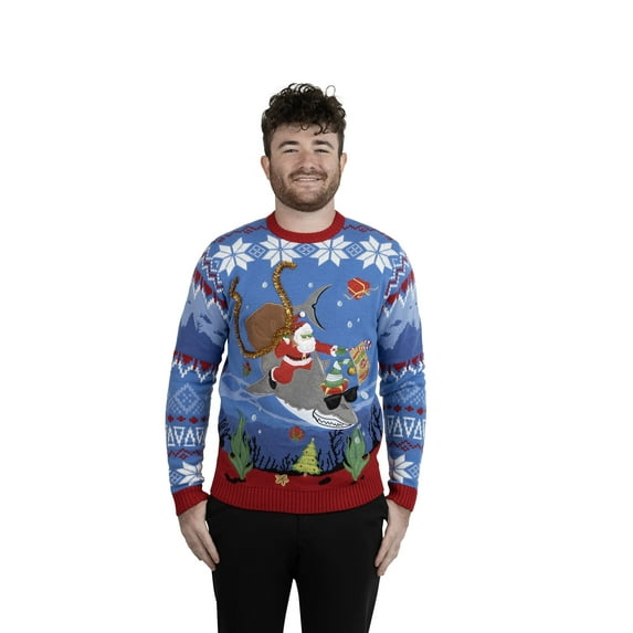 Jollidays Men's Santa's Shark Ugly Christmas Sweater, Sizes S-2XL