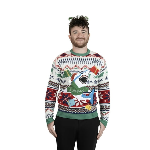 Jollidays Men's Shark Hunt Ugly Christmas Sweater, Sizes S-2XL