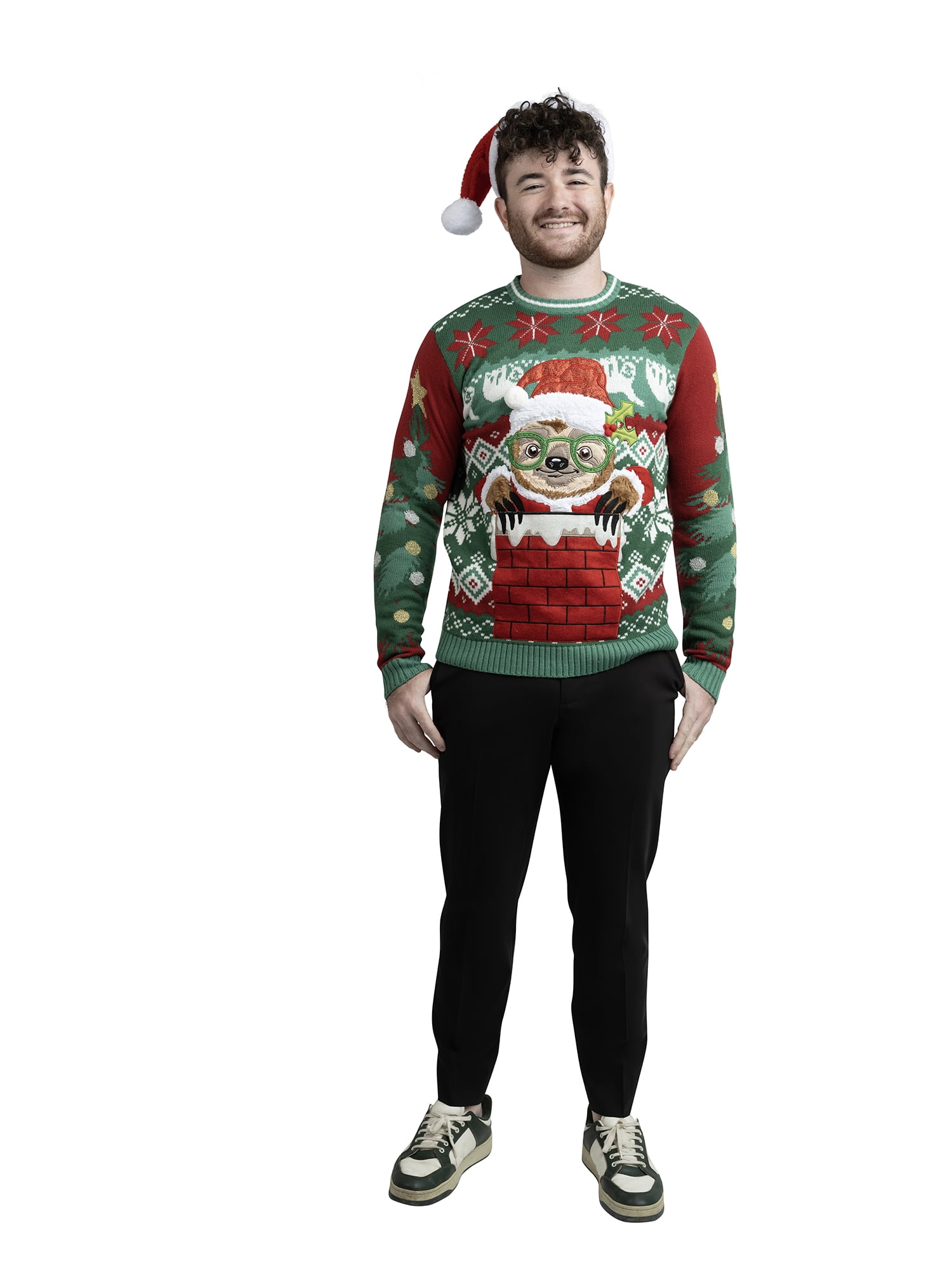 Jollidays Men's Sloth Santa Drink Pocket Ugly Christmas Sweater