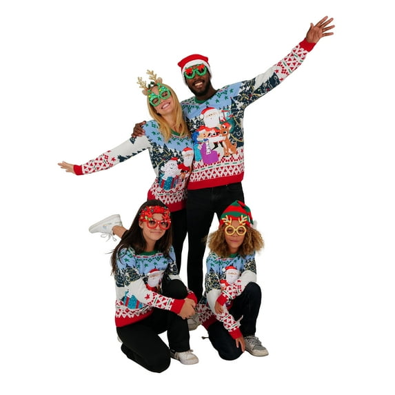 Rudolph Santa & Misfit Family Christmas Sweater for Girls, Sizes XS-XL