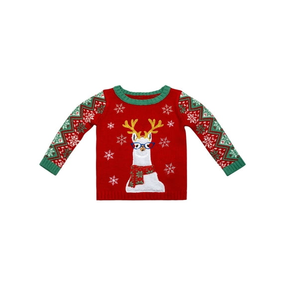 Jollidays Family Llama Motif Pullover Christmas Sweater for Toddler, Sizes 2T -5T