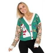 Jollidays Women's Fa La La Llama Sequin Sleeve Christmas Cardigan, Sizes S-XXL