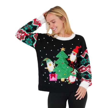 Jollidays Women's Gnomes Christmas Pullover Sweater, Sizes S-XXL