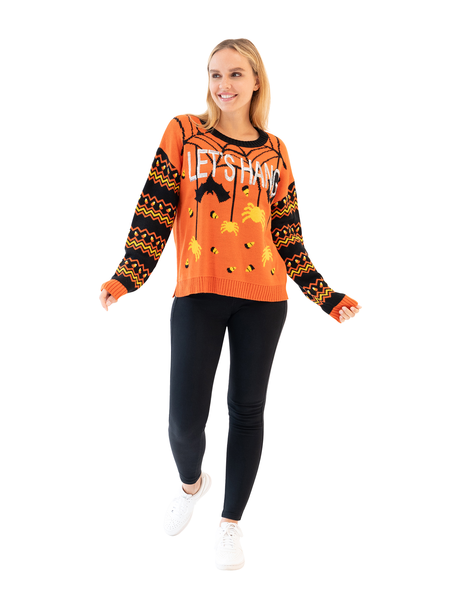 VgguDoe Damen Halloween Pullover - Lustiger Geist & Kürbis Print Oversized Sweater
