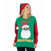 JOLLIDAYS Women's Merry Christmas Santa Pullover Sweatshirt, Sizes S-XXL