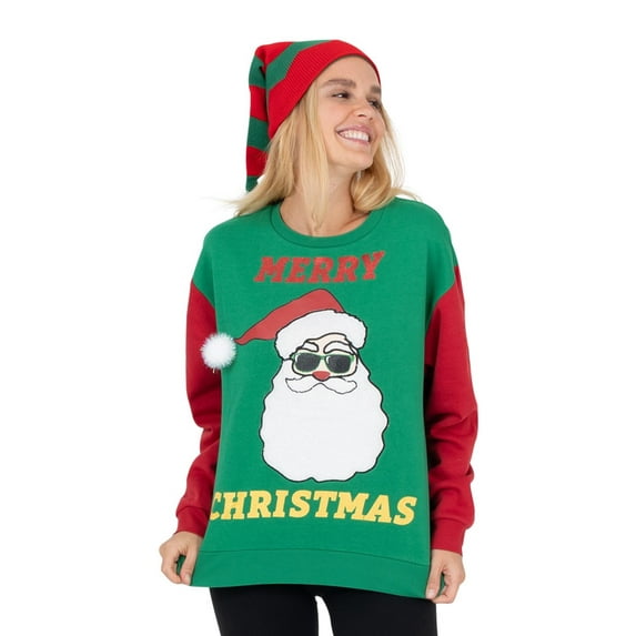 Jollidays Women's Merry Christmas Santa Pullover Sweatshirt, Sizes S-XXL