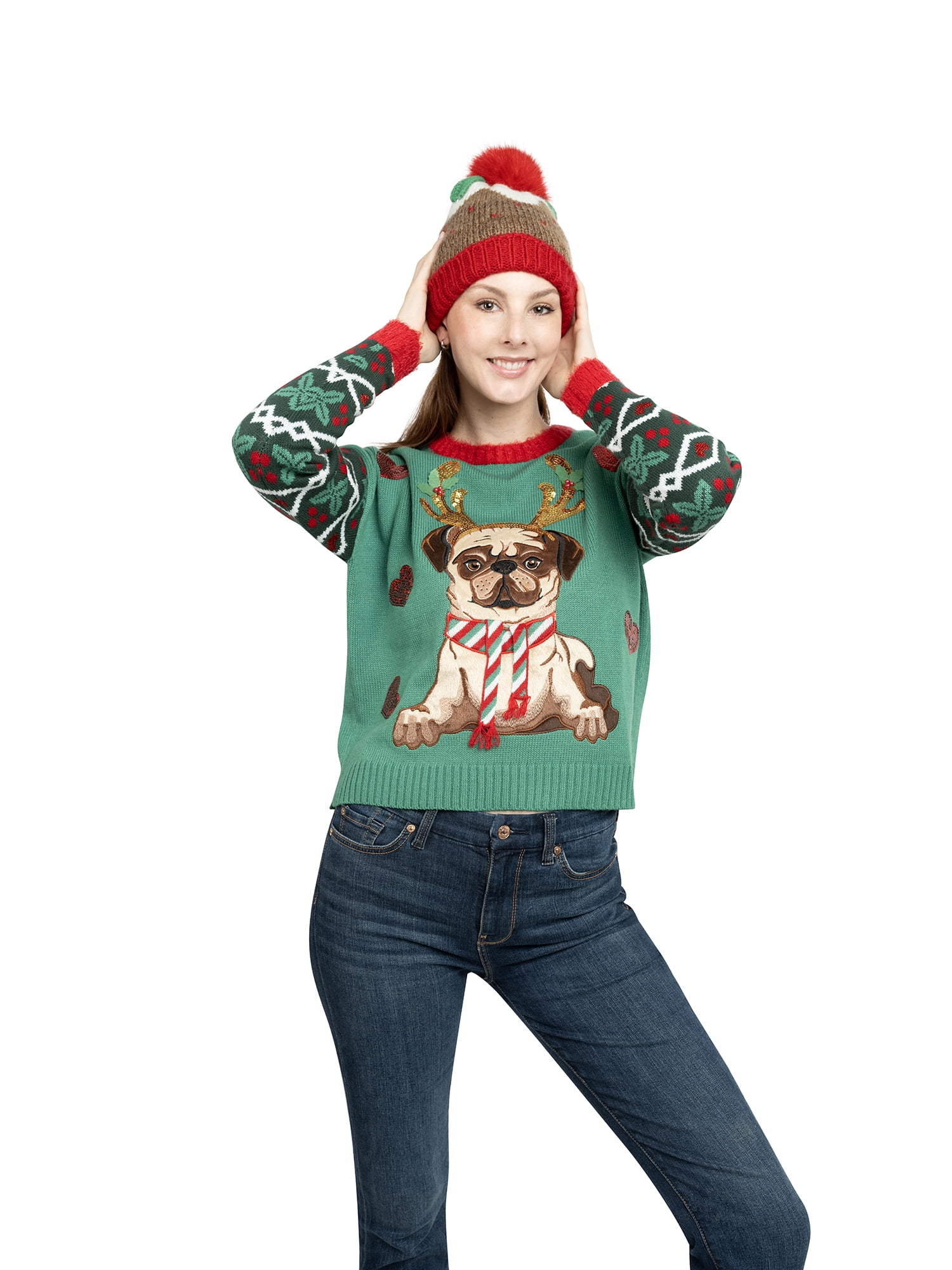 Christmas Ugly Paw Women's Zip Up Hoodie