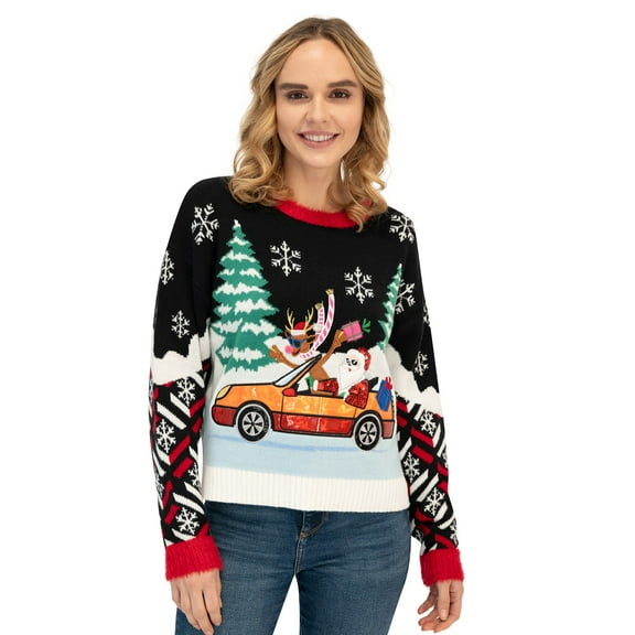 Jollidays Women's Santa's Reindeer Crew Ugly Christmas Sweater