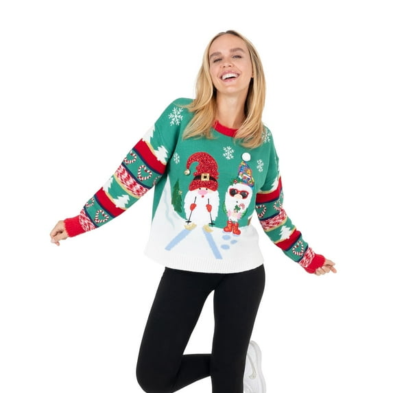 Jollidays Women's Skiing Gnomes Christmas Pullover Sweater, Sizes S-XXL