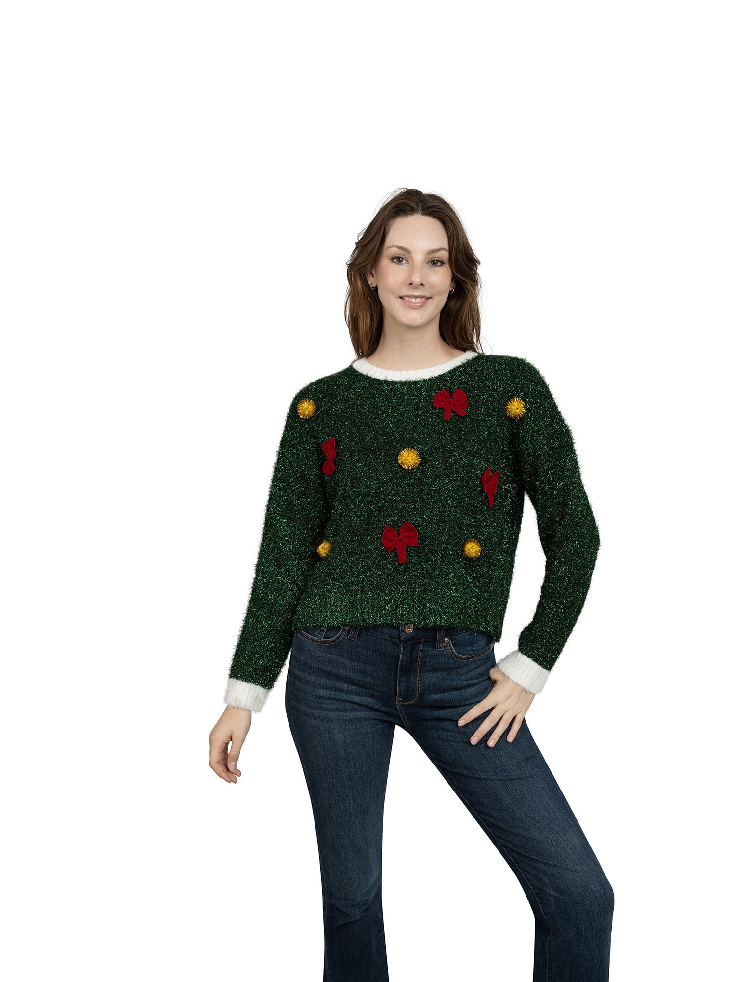 Jollidays Women's Sparkling Tinsel Ugly Christmas Sweater