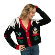 JOLLIDAYS Women's Sweet Gingerbread Button Front V-neck Christmas Cardigan, Sizes S-XL