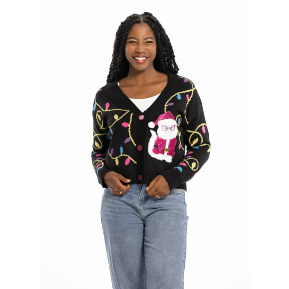 Jollidays x Glitter and Lazers Women's Meowy Catmas Cardigan, Sizes S-5X