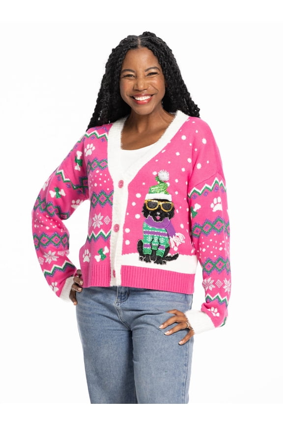 x Glitter and Lazers Women's Yappy Howlidays Cardigan, Sizes S-5X