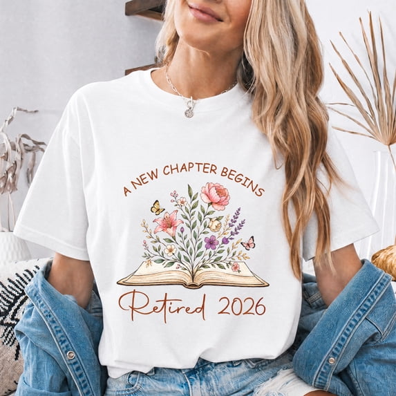 Jollimate A New Chapter Begins Retired 2026 Shirt, Floral Book Lover Retirement Tee, Gift for Retiring Teacher Librarian