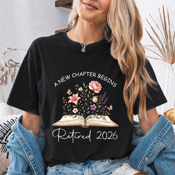 Jollimate A New Chapter Begins Retired 2026 Shirt, Floral Book Lover Retirement Tee, Gift for Retiring Teacher Librarian