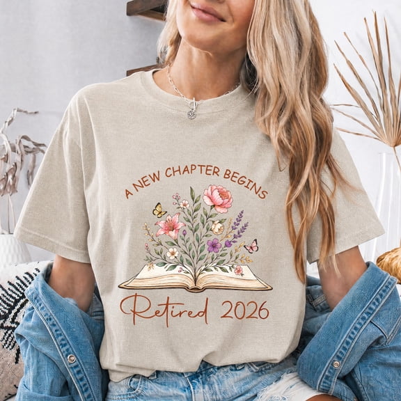 Jollimate A New Chapter Begins Retired 2026 Shirt, Floral Book Lover Retirement Tee, Gift for Retiring Teacher Librarian
