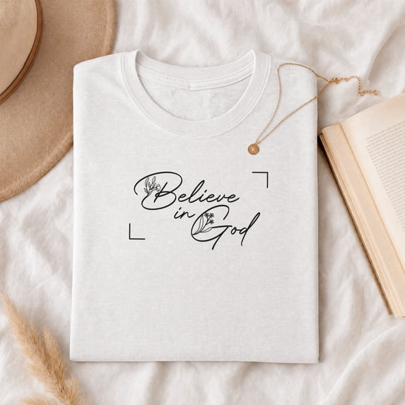 Jollimate Believe In God Shirt, Christian Graphic Tee, Floral Faith Cursive T-Shirt, Minimalist Religious Gift