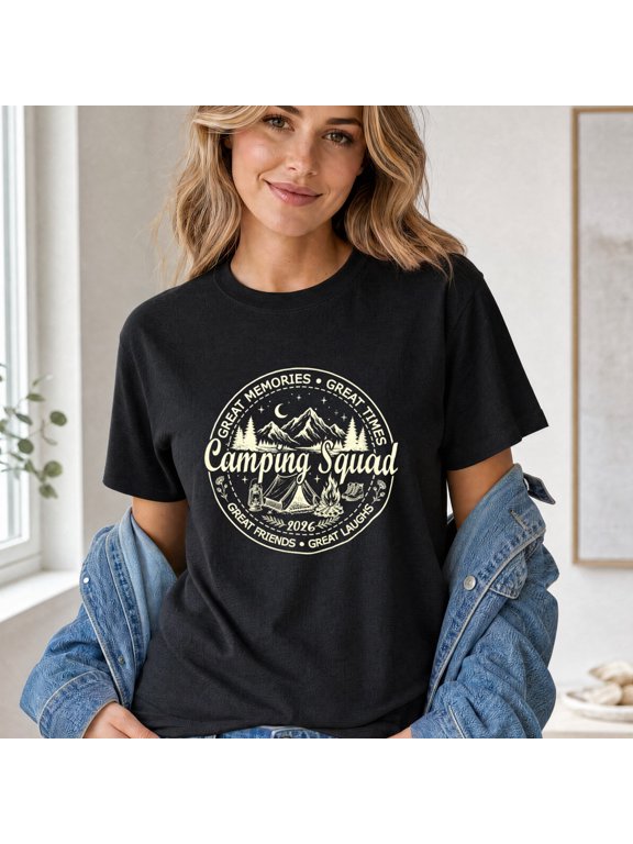 Camping Squad 2026 T-Shirt, Great Memories Outdoor Graphic Tee, Women's Shirt