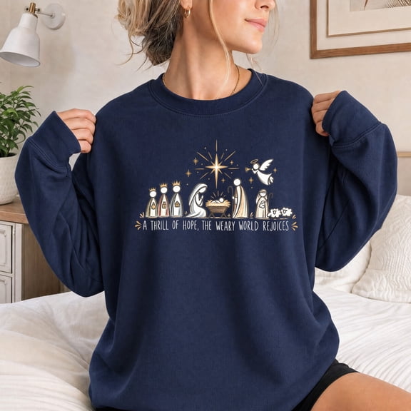 Jollimate Christmas Nativity Sweatshirt, A Thrill of Hope Cotton Blend for Christian Holiday Wear