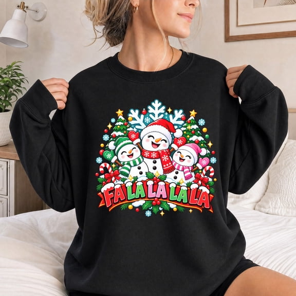 Jollimate Christmas Sweatshirt for Women, Fa La La La La Snowman Graphic, Holiday Party Gift