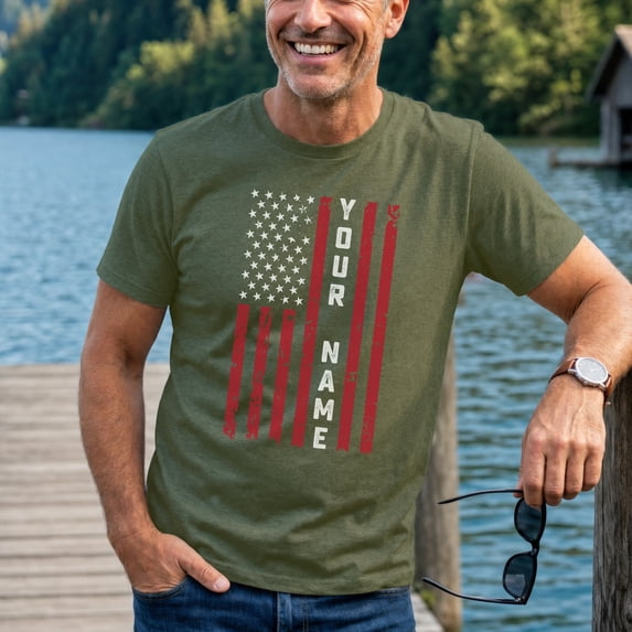 Jollimate Custom American Flag T-Shirt, Personalized Patriotic Name Graphic Tee, Men's Shirt