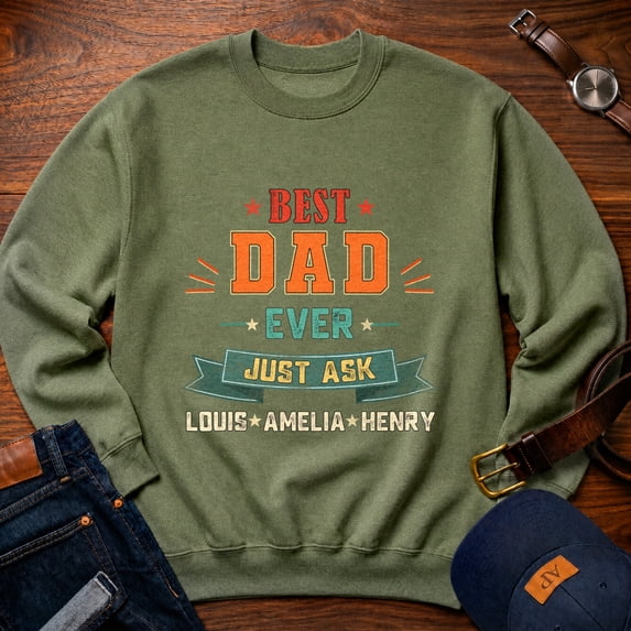 Jollimate Custom Best Dad Ever Sweatshirt, Custom Father Gift, Dad Birthday Gift, Vintage Dad Sweatshirt