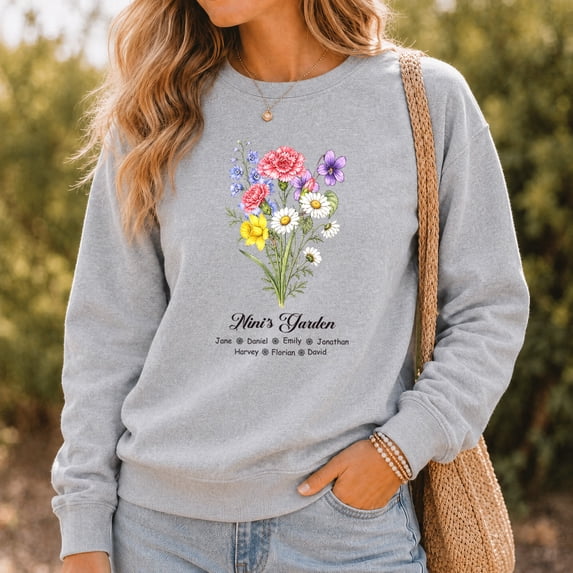 Jollimate Custom Name Sweatshirt, Grandma's Garden Sweatshirt, Family Sweatshirt, Gift For Grandma