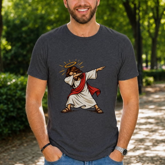 Jollimate Dabbing Christian T-Shirt, Funny Jesus Graphic Tee for Men, Christian Gift for Him