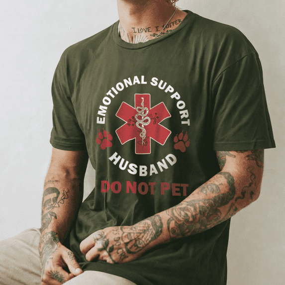 Jollimate Emotional Support Husband Shirt, Funny Medical Cross Tee, Novelty Gift for Men