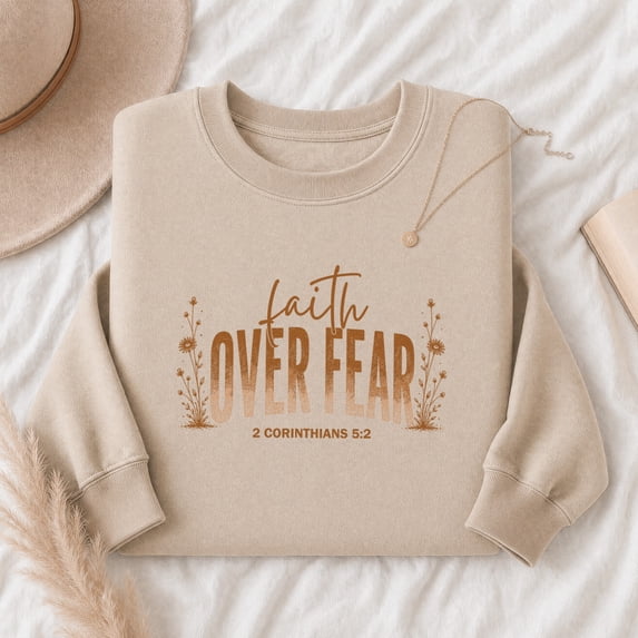 Jollimate Faith Over Fear Crewneck, Christian Sweatshirt Women, Christian Sweatshirt Gift