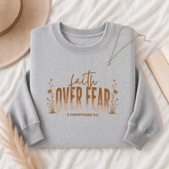 Jollimate Faith Over Fear Crewneck, Christian Sweatshirt Women, Christian Sweatshirt Gift
