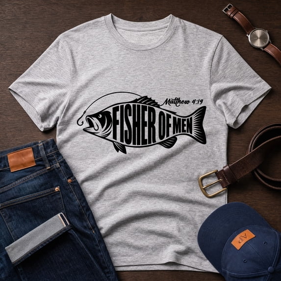 Jollimate Fisher Of Men Matthew 4:19 T-Shirt, Christian Fishing Graphic Tee, Men's Shirt