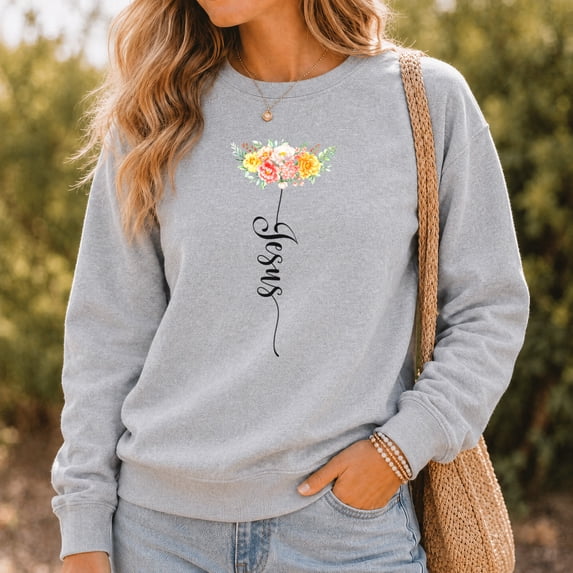 Jollimate Floral Jesus Sweatshirt, Women's Faith Sweatshirt, Religious Gift For Her, Believer Gift