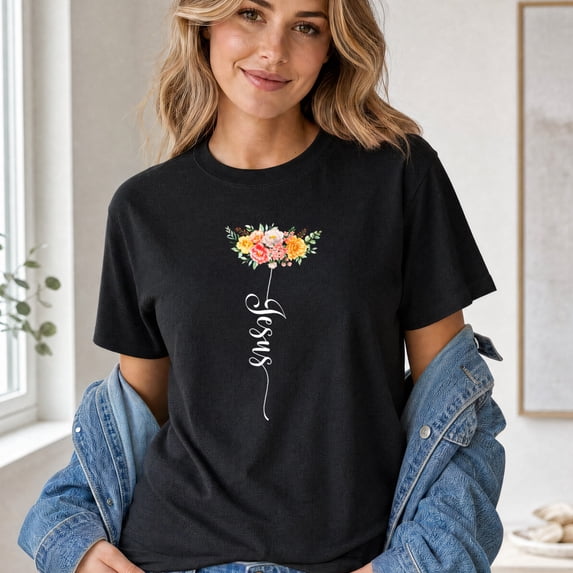 Jollimate Floral Jesus T-Shirt, Women's Faith Shirt, Religious Gift For Her, Believer Gift