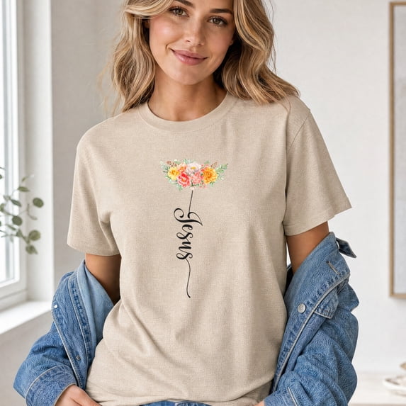 Jollimate Floral Jesus T-Shirt, Women's Faith Shirt, Religious Gift For Her, Believer Gift