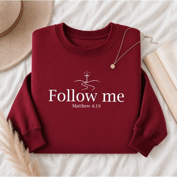 Jollimate Follow Me Matthew 4:19 Christian Sweatshirt, Minimalist Cross Faith Crewneck, Pullover for Women